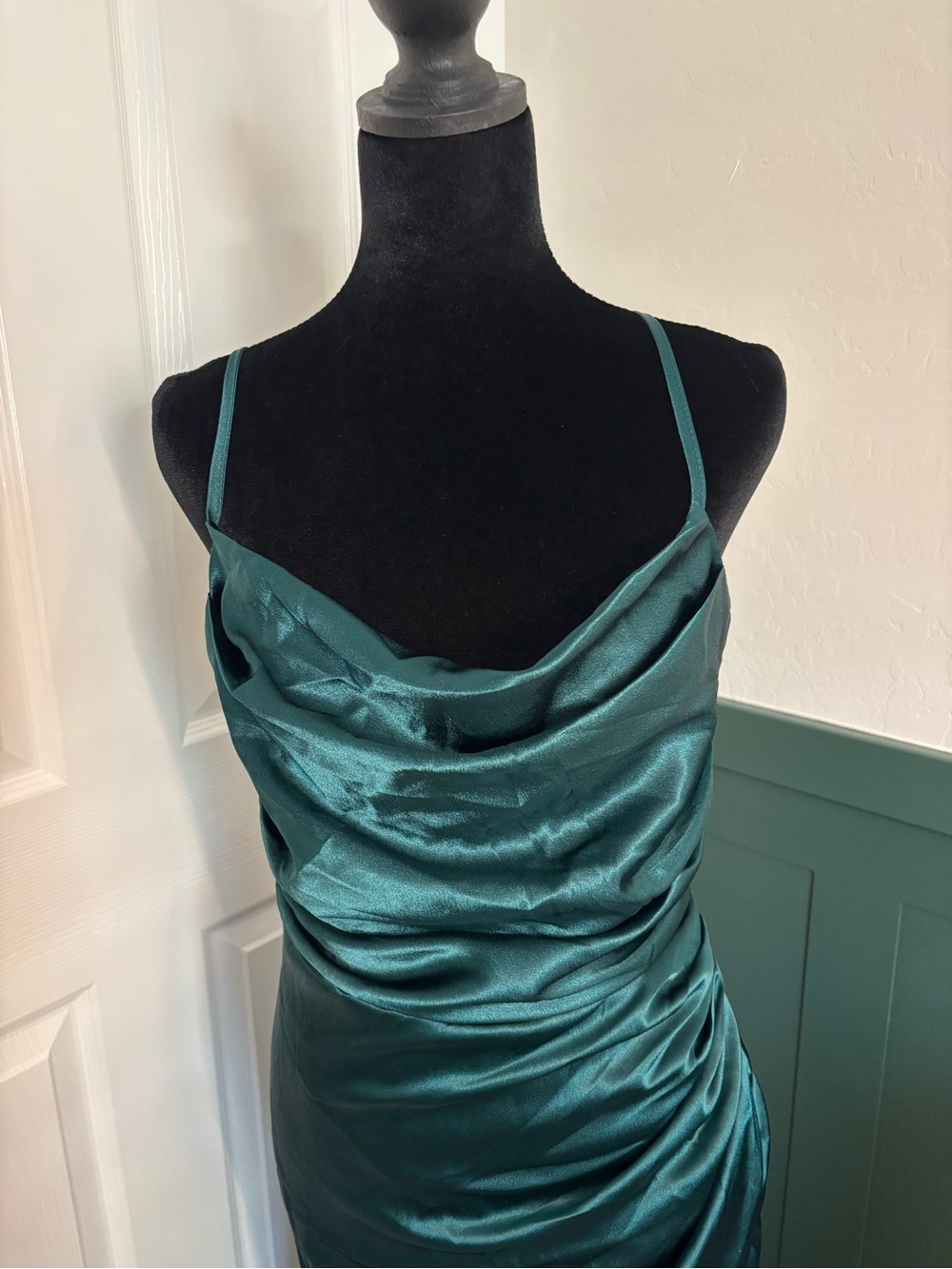Birdy Grey Lydia Shiny Emerald Satin Bridesmaid Dress Slit NWT Medium - Picture 4 of 13